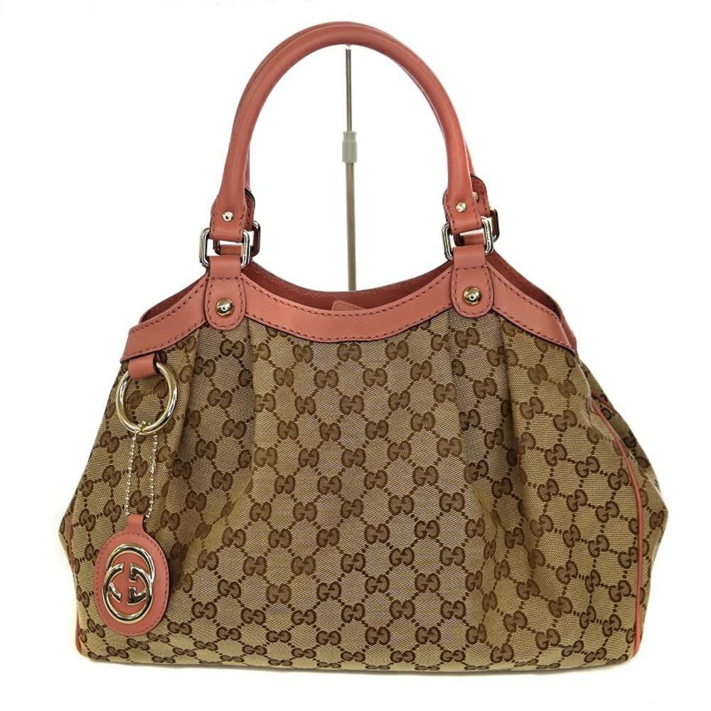 GUCCI Diamante Sukey Tote Bag Handbag Leather GG Canvas Pink